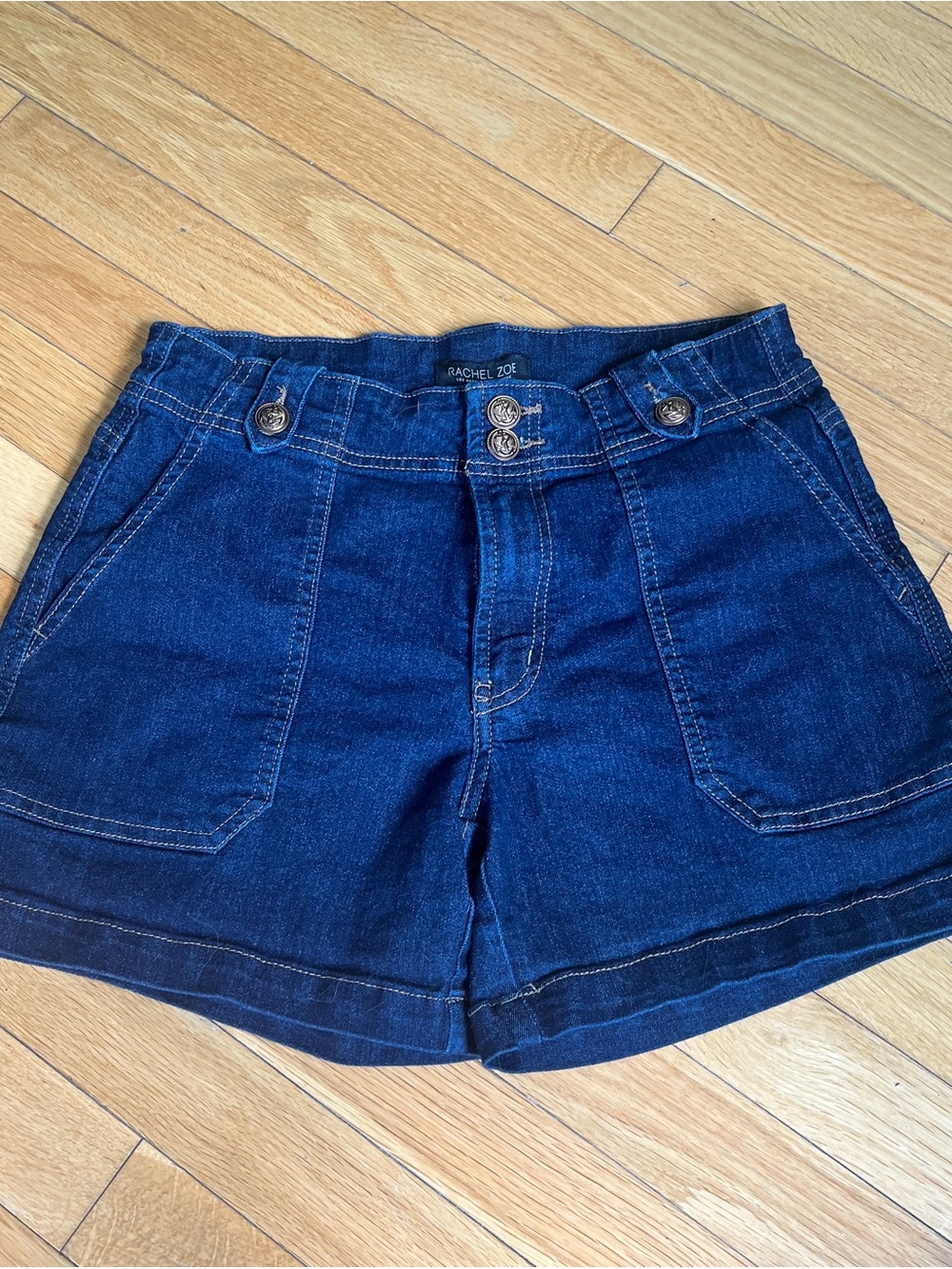 Rachel Zoe Nautical Denim High-Waist Patch Pocket Shorts